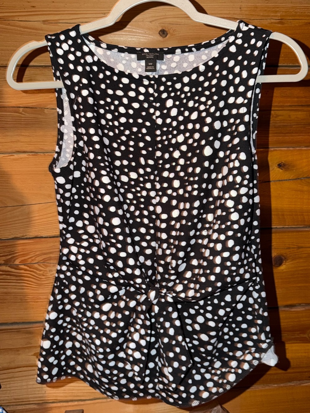 Ann Taylor Black and White Polka Dot Tie-Front Tank
